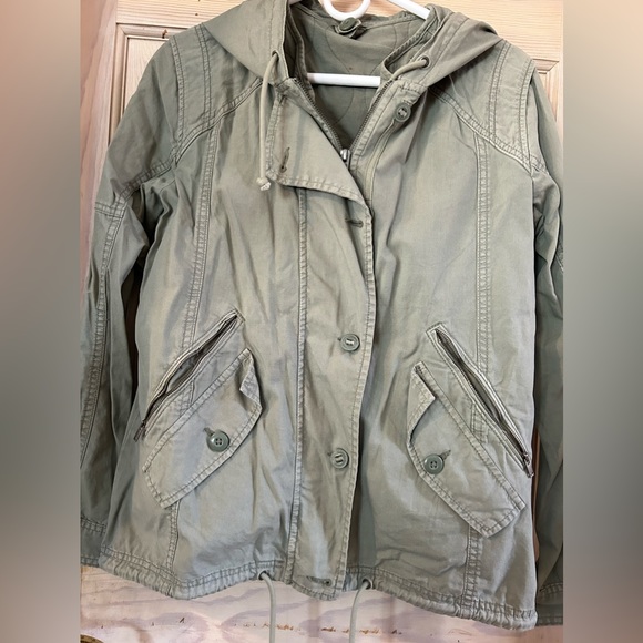 American Eagle Hooded Utility Jacket Brushed Sage Green with Removable Vest - Picture 3 of 7